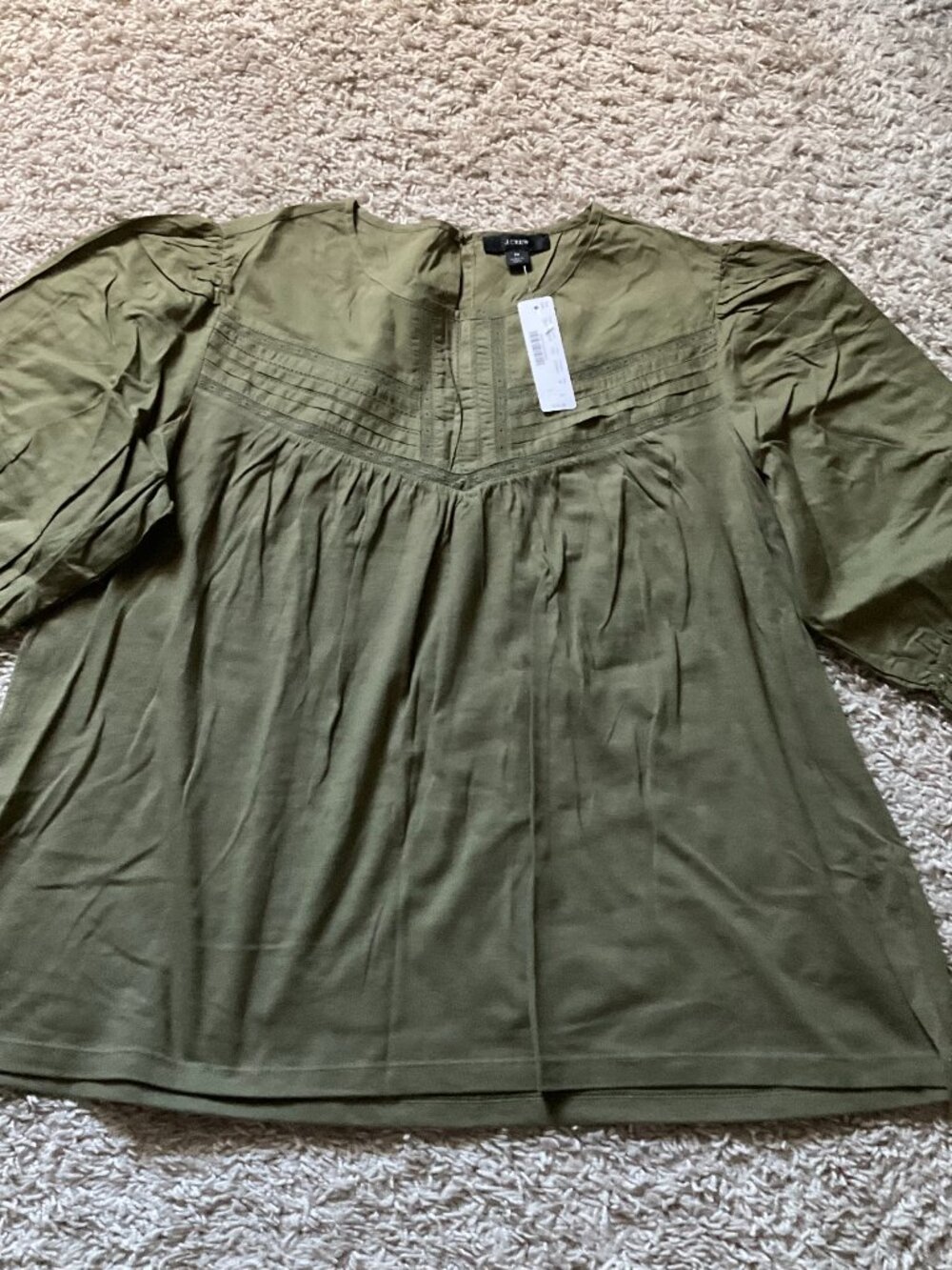 J.CREW poplin jersey embroidered blouse. SIZE: m. COLOR: olive.